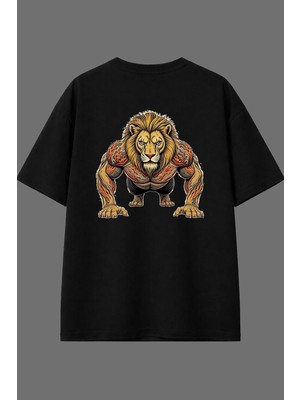 Vsrn Azimli Aslan Gym Tasarım Arka Baskılı Siyah Oversize T Shirt