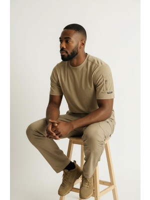 Attack Erkek Basic Tişört Haki Renk %100 Pamuk Bisiklet Yaka Günlük Rahat Slim Fit