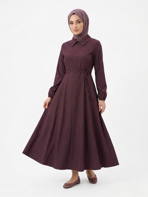 Foremia Yakalı Fermuar Detay Elbise-Bordo -