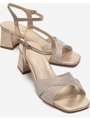 Luvi Mılagro Altın Simli Kadın Kalın Topuklu Ayakkabı