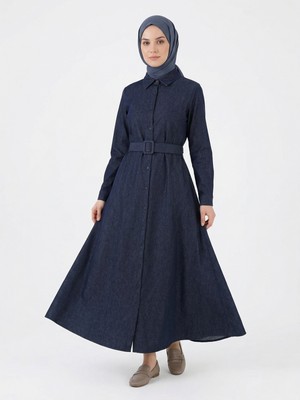 Foremia Kaplama Kemer Detay Patlı Elbise-Lacivert -