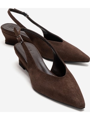 Luvi Rosella Kahverengi Süet Mini Dolgu Kadın Topuklu Ayakkabı