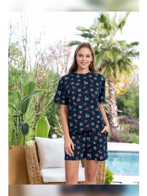 Aydoğan Kadın Mary Şortlu Cotton Lacivert Pijama Takımı 0128