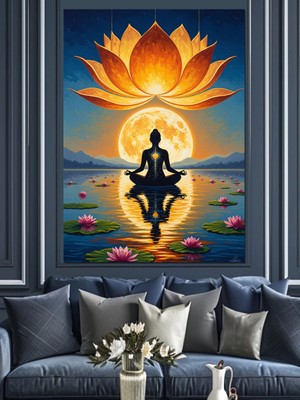 Karizma Tablo Su Üzerinde Meditasyon Yapan Silüet Dekoratif Kanvas - Mdf Ahşap Tablo