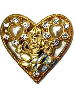Zenvia Taşlı Kalp Broş, Kutu, Sandık Süsü - Sarı, 1 Adet