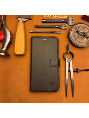 Bi Deri Bideri Patara IPHONE 17 Pro Hakiki Deri Cüzdan Kılıf Antrasit