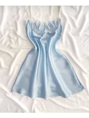 Hama Love Kadın Mavi Saten Gecelik