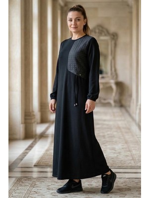 Hermevsim Missbah Kadın Erna Kapitone Kombinli Kristal 2 ip Siyah Elbise