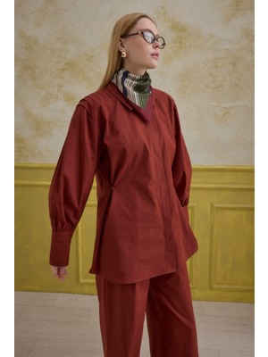 HE-QA %100 Pamuk Arkası Pileli Gömlek Bordo