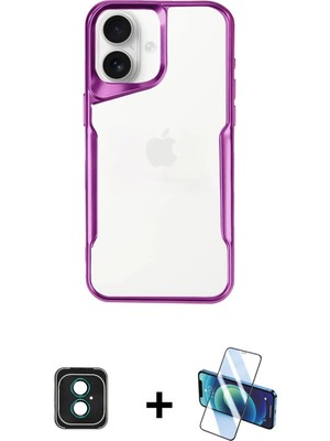 Cepte Toptan iPhone 16 Akış Çizgi Koleksiyonu - Siyah 3D Antistatik Seramik Nano Ekran Koruyucu + Yeşil Pvd Metal Kamera Lens