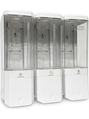 Aura Bath 3 Bölmeli Duvar Tipi Sıvı Sabunluk Şampuan ve Duş Jeli Dispenseri 3X500ML