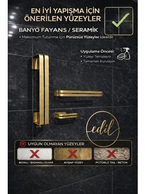 Edil 3'lü Banyo Seti,havlu Askısı,,tuvalet Kağıtlığı,yapışkanlı,montaj Gerektirmez