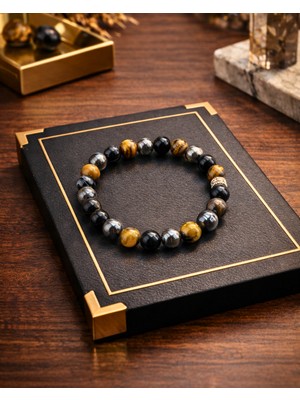 Sufi Tesbih Esans Ve Hediyelik Güç ve Denge Bileklik | Kaplan Gözü & Oniks Doğal Taş Bileklik | Güç, Denge ve Koruma Sağlayan Unisex Bileklik