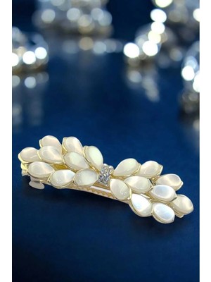 RALBAX Silene Saç Aksesuarı – Inci Görünümlü Yaprak Tasarım, Kristal Taşlı Zarif Kadın Saç Tokası