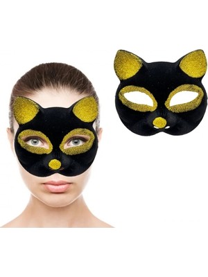 Eco Lounge Siyah Renk Gold Simli Kedi Maskesi