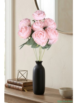 Yapay Çiçek Sitesi Gerçek Görünümlü Yapay Gül Demeti 7li 45 cm Pudra