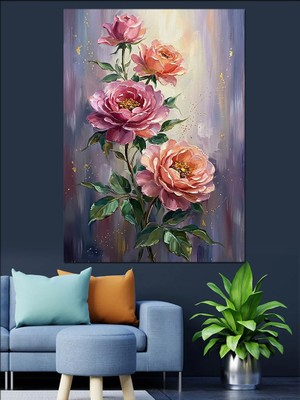 Karizma Tablo Vazoda Iki Büyük Pembe Çiçek Dekoratif Kanvas - Mdf Ahşap Tablo