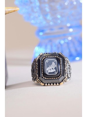 INNUENDO JEWELRY 925 Ayar Gümüş Siyah Taşlı Kurt Figürlü Erkek Yüzük