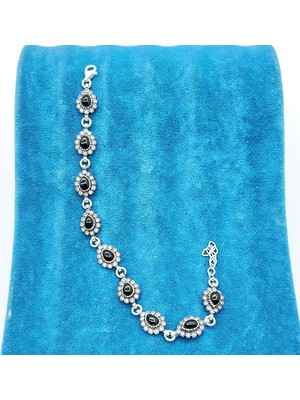 Tesbih Pasajı Damla Model Zirkon Su Yolu Oltu Taşı 925 Ayar Gümüş Bileklik