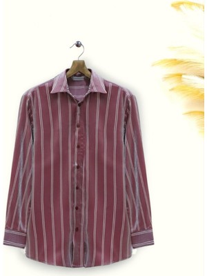 Modamorfo Çizgili Janjanlı Gömlek -Bordo
