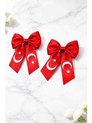 IRONMOON 2 Li Kırmızı Renkte Ay Yıldızlı Kurdele Pensli Toka 23 Nisan ve 29 Ekim Bayramlarda
