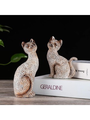 Elifeshop Lüks Sim Işlemeli 2’li Kedi Biblo Seti Dekoratif Heykel Ev Ofis Vitrin Yeni Yıl Hediyesi