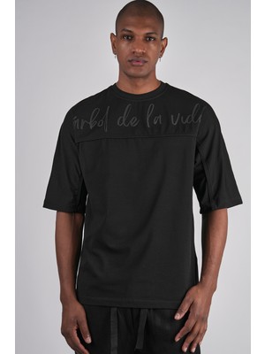 Ex-pent Erkek Biyeli Suprem Kumaşlı Regular Kalıp Puff Baskılı Pamuklu Siyah T-Shirt