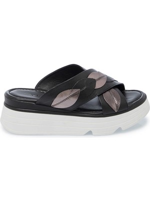 Tergan Siyah Hakiki Deri Kadın Terlik - K25Y1TR67880-A23