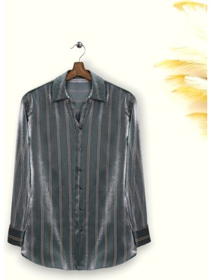 Modamorfo Çizgili Janjanlı Gömlek -Haki