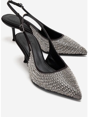Luvi Yasmına Siyah Gümüş Taşlı Kadın Topuklu Ayakkabı