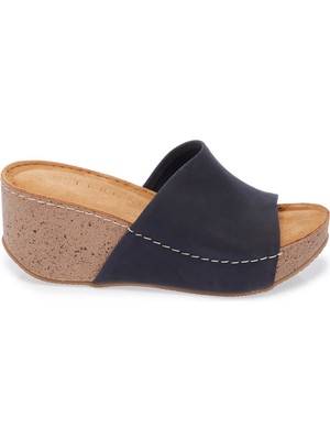 Tergan Lacivert Hakiki Deri Kadın Terlik - K25Y1TR67998-C5R