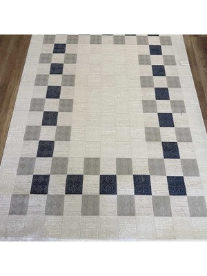 Hoom Rugs Gusto 1178A Mavi Krem Modern Halı Mikrofiber Polyester Hav Vermez Spor Saçaklı Halı