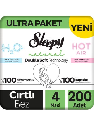 Sleepy Natural Double Soft Ultra Paket Bebek Bezi 4 Numara Maxi 200 Adet