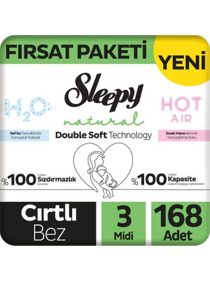 Sleepy Natural Double Soft Fırsat Paketi Bebek Bezi 3 Numara Midi 168 Adet