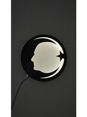 MORFEM3D Atatürk Silüetli LED Aydınlatmalı Daire Lamba (Duvar & Masa Üstü Kullanım)