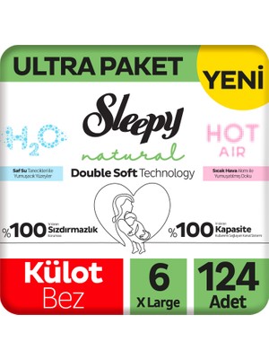 Sleepy Natural Double Soft Ultra Paket Külot Bez 6 Numara Xlarge 124 Adet