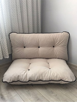 Lavinia Puf Krem Petek Önü Palet Oturma Minderi İkili Takım Kırpıntı Sünger Dolgu ile Konfor