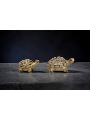 Elifeshop Feng Shui Swarovski Taş Işlemeli 2’li Kaplumbağa Biblo Seti Dekoratif Ev Ofis Yeni Yıl Hediyesi