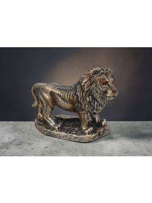 Elifeshop Lüks Polyester Aslan Heykeli 14 cm Dekoratif Biblo Ev Ofis Vitrin Yeni Yıl Hediyesi