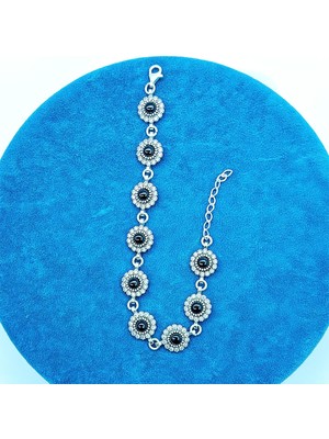 Tesbih Pasajı Özel Su Yolu Zirkon ve Oltu Taşı Işçilikli 925 Ayar Gümüş Bileklik