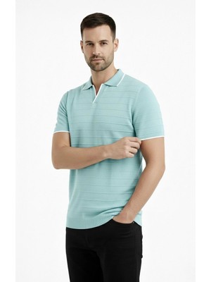 Velmora Fashion Erkek Yazlık Dokuma Triko Tişört Düğmesiz Polo Yaka Kısa Kol T-Shirt - Mint Yeşili