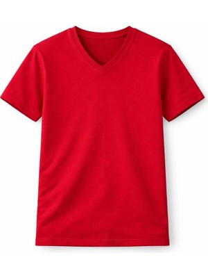 Velmora Fashion Genç Kız Çocuk V Yaka Tişört Model - Kırmızı