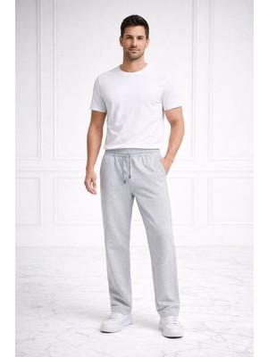 Velmora Fashion Erkek Düz Paça Beli Lastikli Eşofman Alt Pantolon - Gri