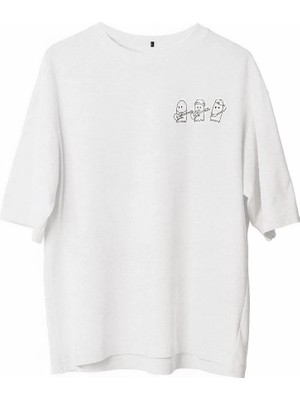 Velmora Fashion Bisiklet Yaka Baskılı Oversize T-Shirt - Beyaz -