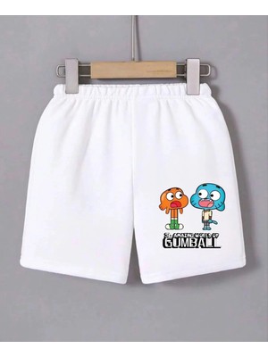 Velmora Fashion Beli Lastikli Baskılı Mini Şort - Beyaz -