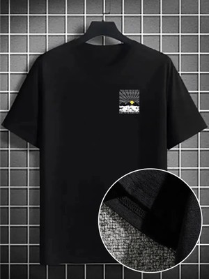 Velmora Fashion Dağ Grafikli Tişört, Yaz Için Büyük Beden Rahat T-Shirt - Siyah -