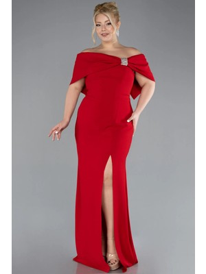 Abiyefon Kayık Yaka Yırtmaçlı Uzun Büyük Beden Abiye ABU3945