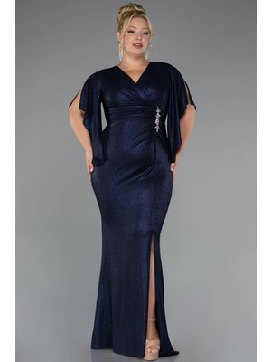 Abiyefon Kısa Kol Kruvaze Yaka Uzun Büyük Beden Abiye ABU3280