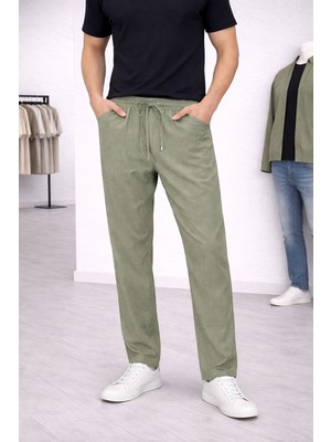 İnce Moda Giyim Keten Görünümlü Lastikli Bel Erkek Pantolon – Rahat Kesim