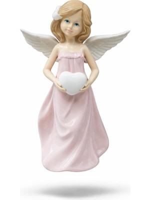 Es Dekor 20X15CM Porselen Büyük Melek Pembe Kalp Tutan Kız